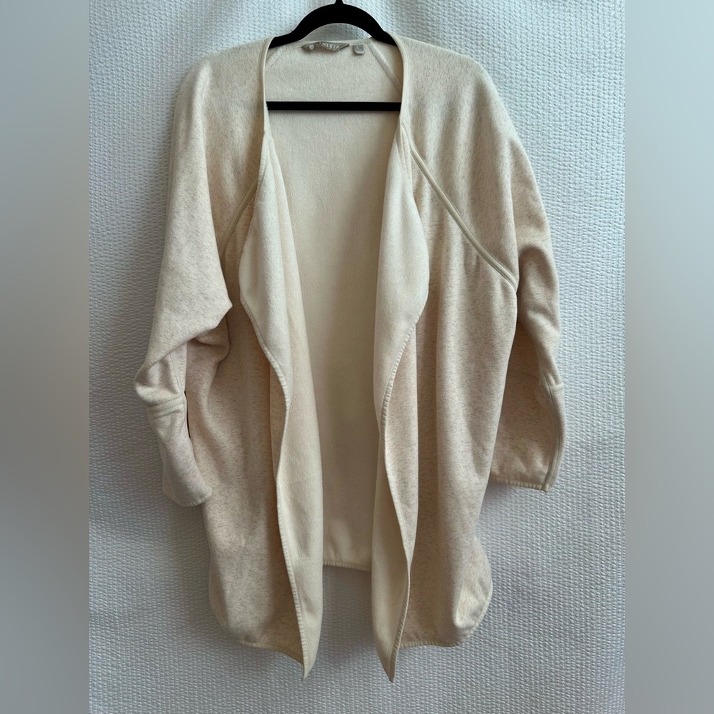 Athleta Cozy Karma Wrap Cardigan Oatmeal Heather Large Open Front Cocoon Sweater